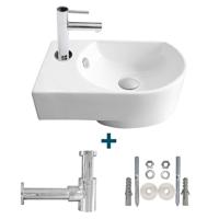 Go by Van Marcke Flexy fonteinset links 41x27x142cm inclusief 14cm koudwaterkraan en sifon porselein wit sw10088/sw10735/sw21230/sw290278/sw291117/