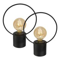 LED lamp - 2x - zwart - metaal - zonder snoer - H27.5 - vintage - tafellamp/nachtlamp - thumbnail