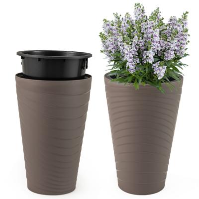2 Plantenbakken met Binnenpot 45 cm Hoog Ronde Plantencontainers Weerbestendig Bloempotten met Afwateringsgaten PP Bruin