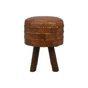 HSM Collection ronde kruk Jari - patchwork leder - vintage cognac - Leen Bakker