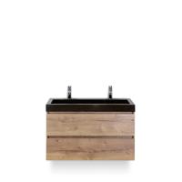 Maxx XL Badmeubelset 100 cm - Natuur Eiken - Wastafel Lucca 2 kraangaten