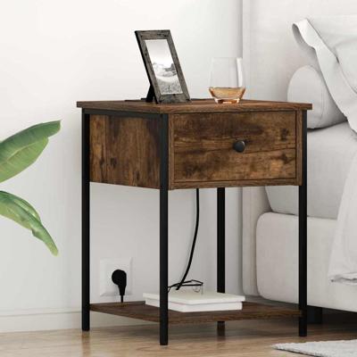 Bedside kasten 2 pcs Gerookt eiken 42 x 41 x 56 cm Bewerkt hout