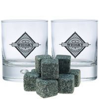 Luxe whiskyglazen set 6x stuks 290 ml met 9x whisky ijsblokstenen - thumbnail