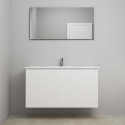 On-Line Badkamermeubelset - 120 cm - Bouwpakket - Greeploos 2 Deuren - Porseleinen Wastafel - 1 Kraangat - Spiegel - Mat Wit