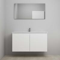 On-Line Badkamermeubelset - 120 cm - Bouwpakket - Greeploos 2 Deuren - Porseleinen Wastafel - 1 Kraangat - Spiegel - Mat Wit