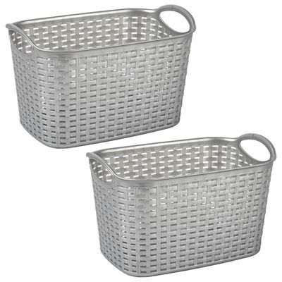 Opbergmand/kastmandje - 2x stuks - 6,4 liter - zilver - kunststof - 19 x 29 x 18 cm