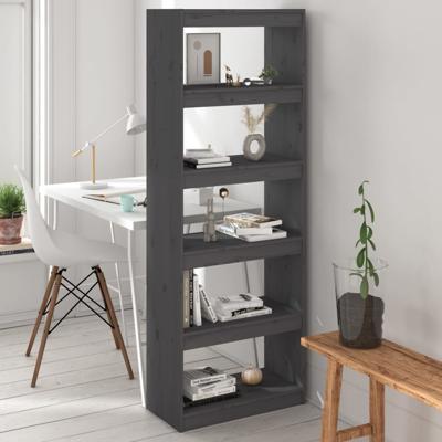 Boekenkast/kamerscherm 60x30x167,5 cm massief grenenhout grijs