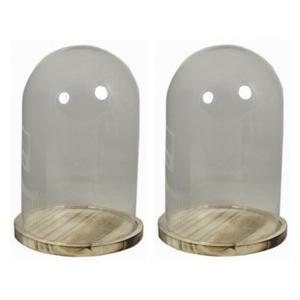 Sier Stolp op houten plateau - 2x - glas - 25 cm - deco stolpen