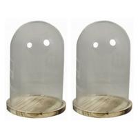 Sier Stolp op houten plateau - 2x - glas - 25 cm - deco stolpen