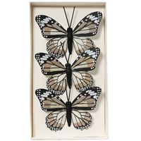 Decoris decoratie vlinders op draad - 3x - bruin tinten - 8 x 6 cm - Hobbydecoratieobject - thumbnail
