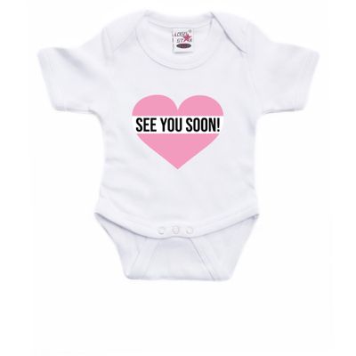 See you soon roze hart gender reveal baby rompertje wit meisjes