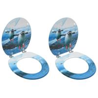 Toiletbrillen met deksel 2 st pinguïn MDF
