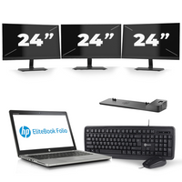 HP EliteBook Folio 9470m - Intel Core i7-3e Generatie - 14 inch - 8GB RAM - 256GB SSD - Windows 10 + 3x 24 inch Monitor