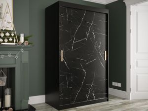 Kledingkast MARMUTA 2 schuifdeuren 120 cm zwart/marmer zwart