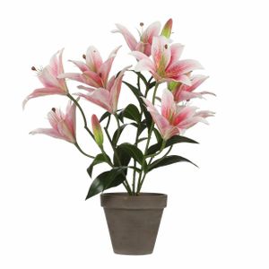 Roze Tigerlily/tijgerlelie kunstplant 47 cm grijze pot