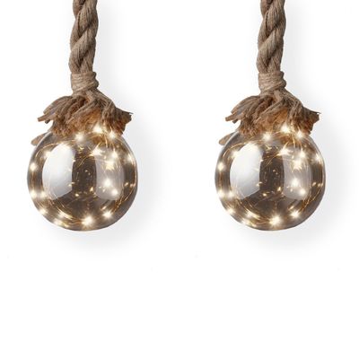 3x stuks verlichte glazen kerstballen aan touw met 30 lampjes zilver/warm wit 15 cm