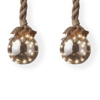 3x stuks verlichte glazen kerstballen aan touw met 30 lampjes zilver/warm wit 15 cm