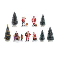 Kerstdorp accessoires - 10x st - kerstman/kerstboompjes - kunststof - kerstdorp onderdelen - thumbnail