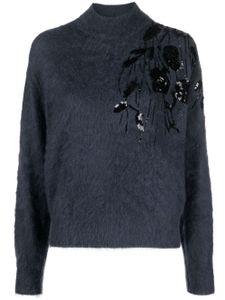 Brunello Cucinelli pull brodé de sequins à col montant - Bleu