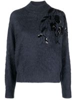 Brunello Cucinelli pull brodé de sequins à col montant - Bleu