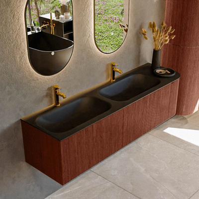 Badmeubel Mondiaz Kurve | 165 cm cm | Meubelkleur Ruby | Wastafelkleur Urban | Solid surface | Dubbel / Links spoelbak | 2 kraangaten