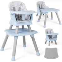 6-in-1 Kinderstoel Hoge Stoel & Eetstoel & Leer Tafel Babystoel Combi Hoge Stoel Blauw