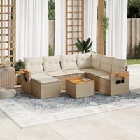 8-delige Loungeset met kussens poly rattan beige