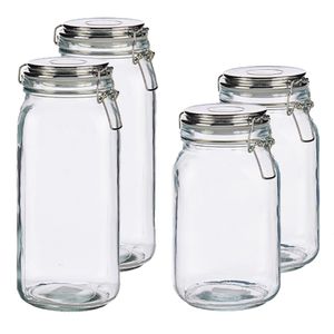 Set van 4x stuks luxe keuken voorraadpotten met klepdeksel zilver 1500 ml en 2100 ml