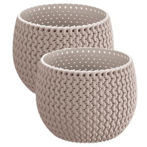 Set van 2x stuks plantenpotten/bloempotten kunststof dia 14.5 cm en hoogte 11 cm beige/taupe