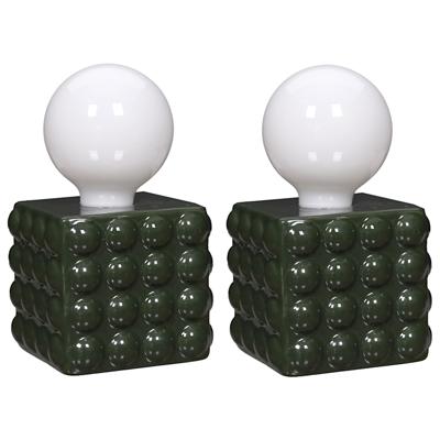 Tafellamp keramisch - 2x - groen - batterijen - LED lamp - modern