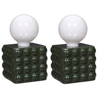 Tafellamp keramisch - 2x - groen - batterijen - LED lamp - modern