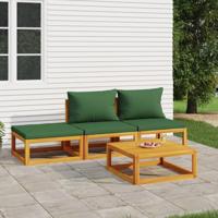 4-delige Loungeset met groene kussens massief hout