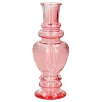 Kaarsen kandelaar Venice - gekleurd glas - ribbel roze - D5,7 x H15 cm