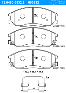 Remblokkenset, schijfrem ATE, u.a. für Ssangyong, Hyundai, Daewoo