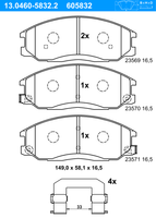 Remblokkenset, schijfrem ATE, u.a. für Ssangyong, Hyundai, Daewoo