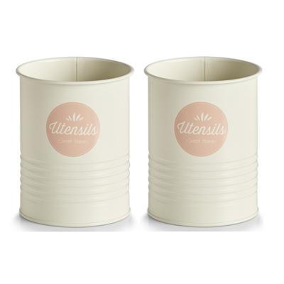 Zeller Kookgereihouder - 2x - Metaal - Wit/Roze - Utensils Sweet Home - Blik / Voorraadpot Zeller Kookgereihouder - 2x - Metaal - Wit/Roze - Utensils Sweet Home - Blik / Voorraadpot