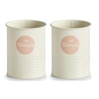 Zeller Kookgereihouder - 2x - Metaal - Wit/Roze - Utensils Sweet Home - Blik / Voorraadpot - thumbnail