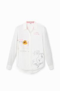 Blouse met patch en teksten - WHITE - L