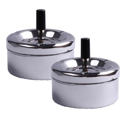 Terras asbak - 4x stuks - zilver - RVS - D12 x H7 cm - drukasbak
