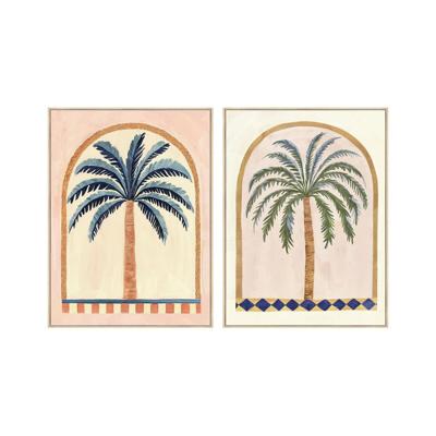 Schilderij Home ESPRIT Groen Beige Palmen Koloniaal 75 x 4 x 100 cm (2 Stuks)