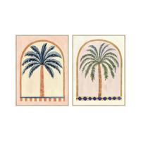Schilderij Home ESPRIT Groen Beige Palmen Koloniaal 75 x 4 x 100 cm (2 Stuks)