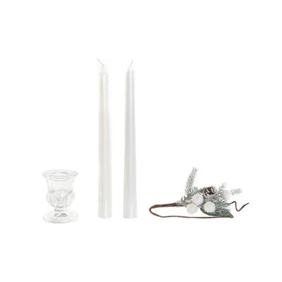 Kaarsenset DKD Home Decor Wit Kerstmis 21 x 10 x 5 cm 2 x 2 x 20 cm (4 Onderdelen)