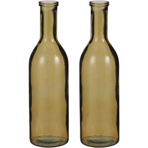 Set van 2x stuks transparante/okergele fles vaas/vazen van eco glas 15 x 50 cm