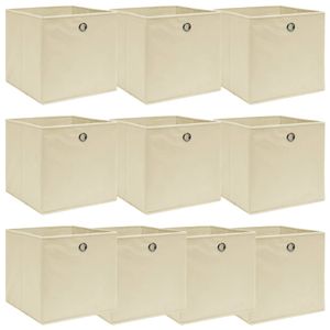 VidaXL Opbergboxen 10 st 32x32x32 cm stof crèmekleurig