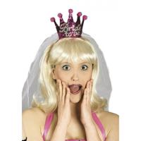 Bride To Be tiara/diadeem - roze/zilver - kroontje met sluier - vrijgezellenfeest - thumbnail