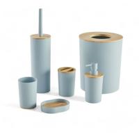 Set van 6 badkameraccessoires - TODAY - UTILITY - Zeepdispenser, beker, tandenborstelhouder, zeepbakje, toiletborstel, prullenbak - Blauw