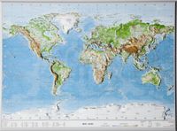 Wereldkaart - Reliëfkaart Wereld met voelbaar 3D reliëf 77 x 57 x 4,5 cm | GeoRelief - thumbnail