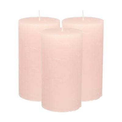 Atmosphera Stompkaars -3x - licht roze - 7 x 13 cm - cilinderkaars - rustiek model