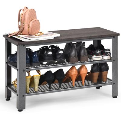 3-Traps Schoenenrek met Afneembare Plank Schoenenbank Multifunctioneel Rek Opbergrek in Industrieel Design Grijs 73 x 30 x 45 cm