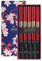 Tokyo Design Studio – Chopsticks Set – Rood Zwart Bloem – 5 paar - thumbnail